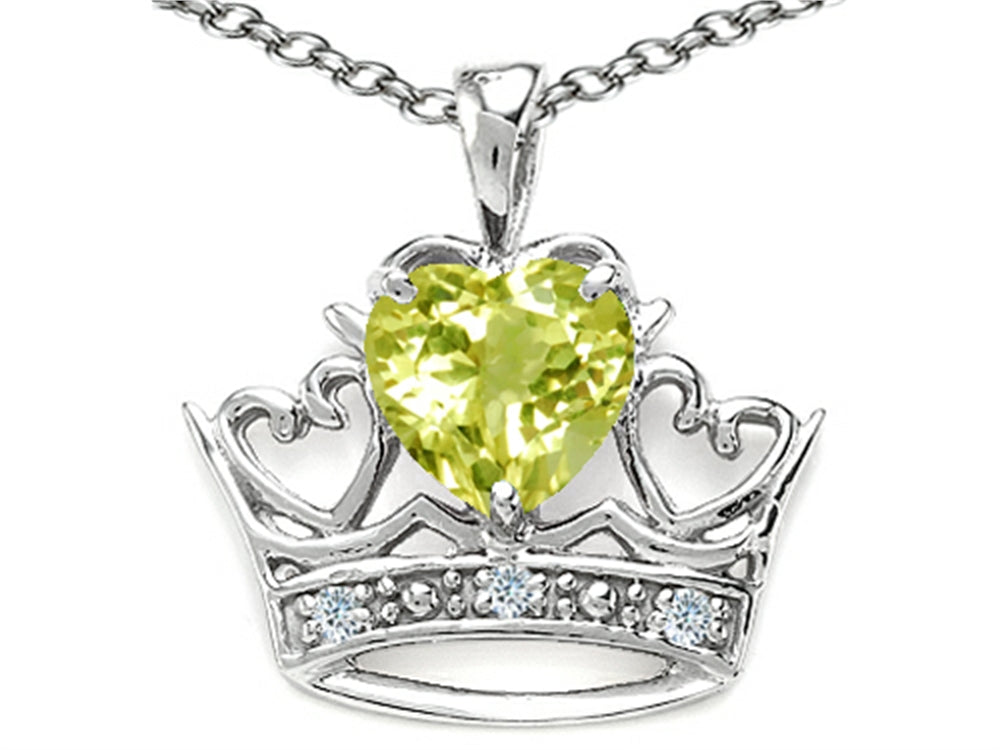 Tommaso Design™ Heart Shape 6 mm Genuine Lemon Quartz Crown Pendant Necklace