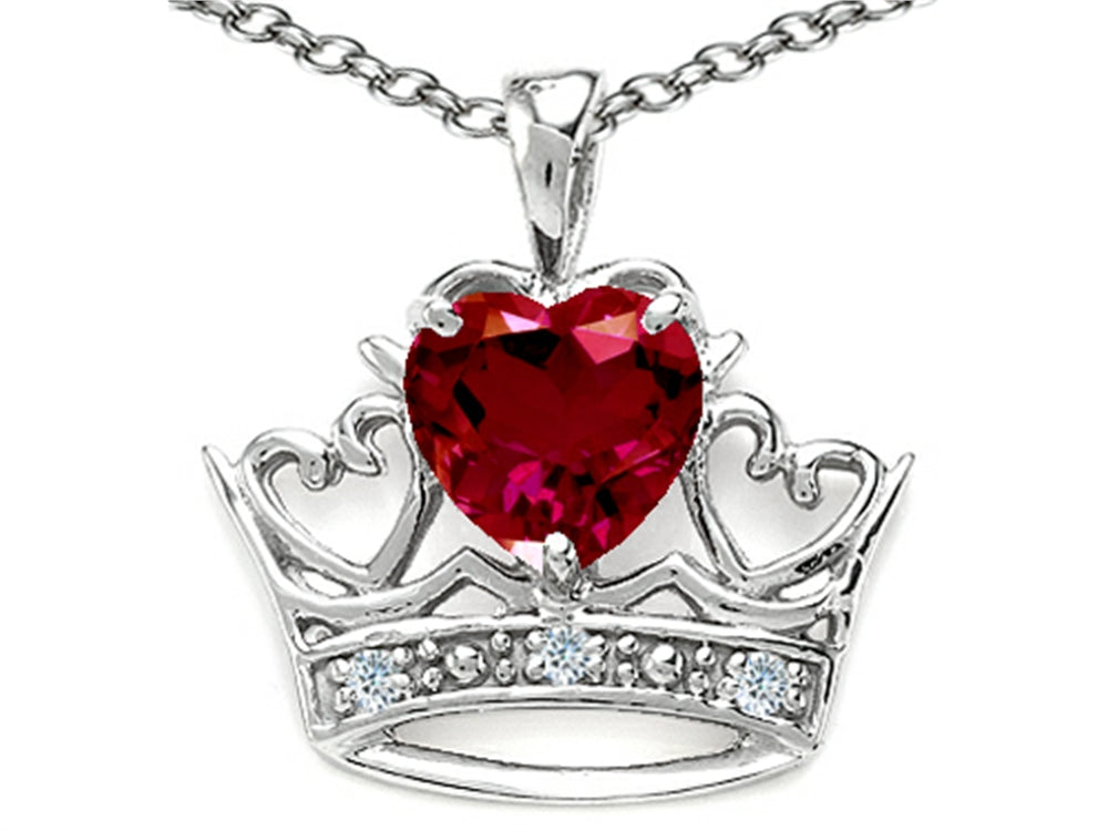 Tommaso Design™ Heart Shape 6mm Created Ruby Crown Pendant Necklace