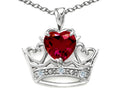 Tommaso Design™ Heart Shape 6mm Created Ruby Crown Pendant Necklace