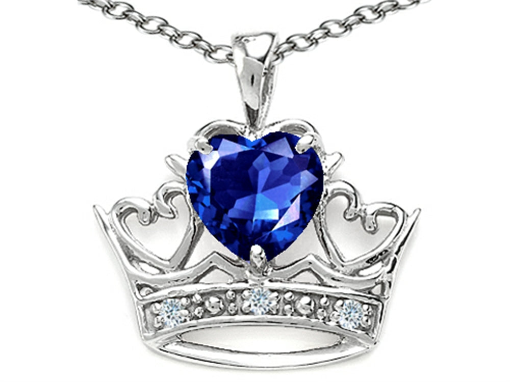 Tommaso Design™ Heart Shape 6 mm Created Blue Sapphire Crown Pendant Necklace