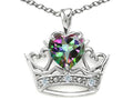 Tommaso Design™ Heart Shape 6 mm Mystic Rainbow Topaz Crown Pendant Necklace