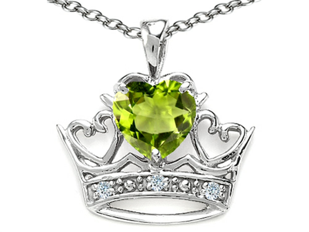 Tommaso Design™ Heart Shape 6 mm Genuine Peridot Crown Pendant Necklace