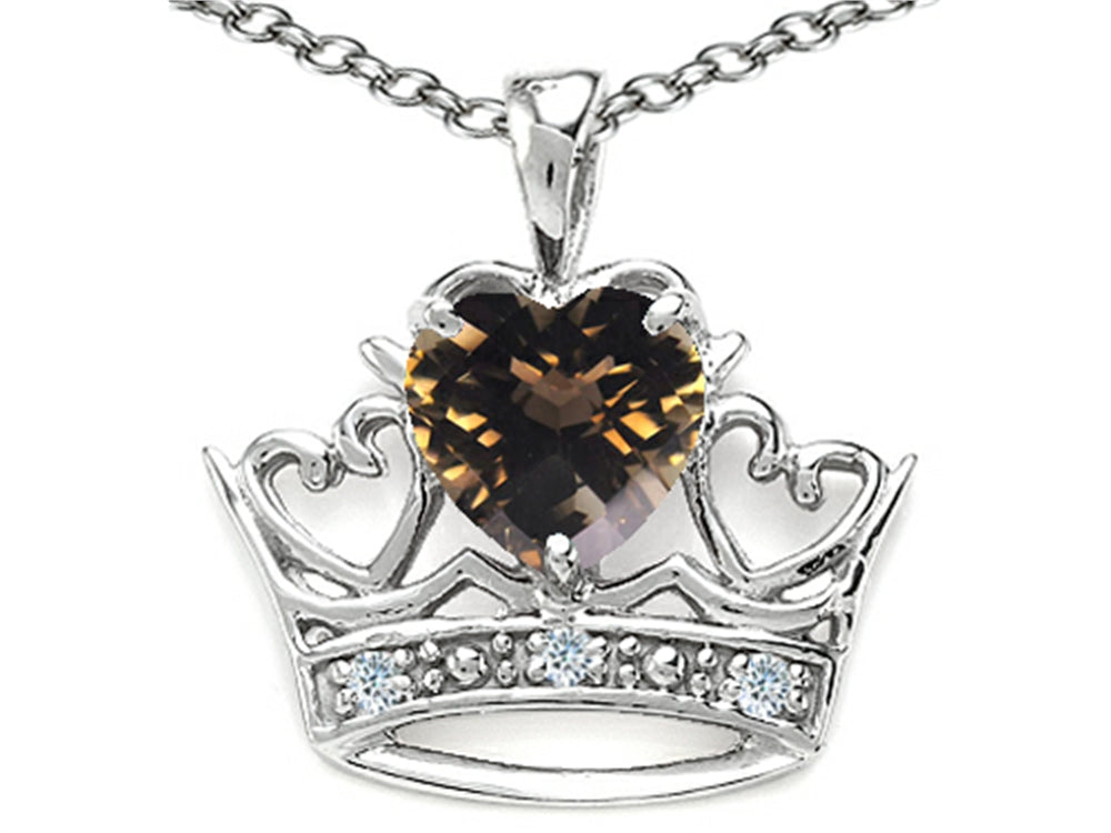 Tommaso Design™ Heart Shape 6 mm Genuine Smoky Quartz Crown Pendant Necklace