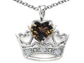 Tommaso Design™ Heart Shape 6 mm Genuine Smoky Quartz Crown Pendant Necklace