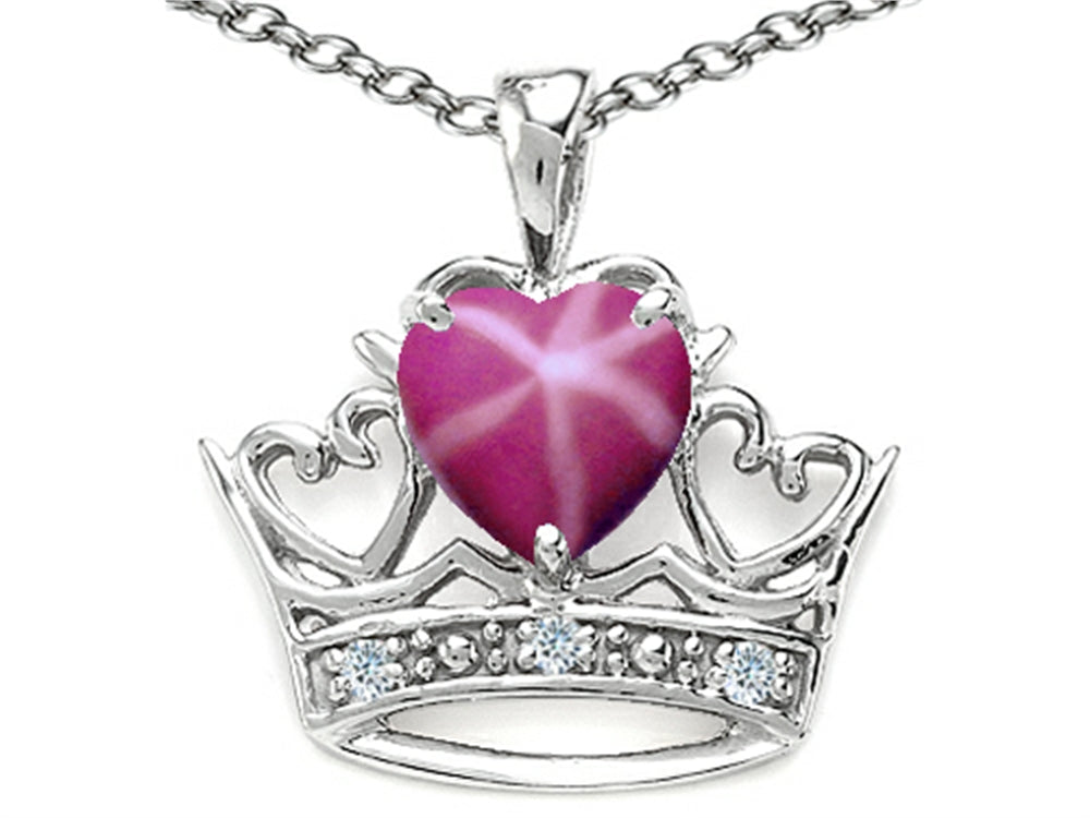 Tommaso Design™ Heart Shape 6 mm Created Star Ruby Crown Pendant Necklace