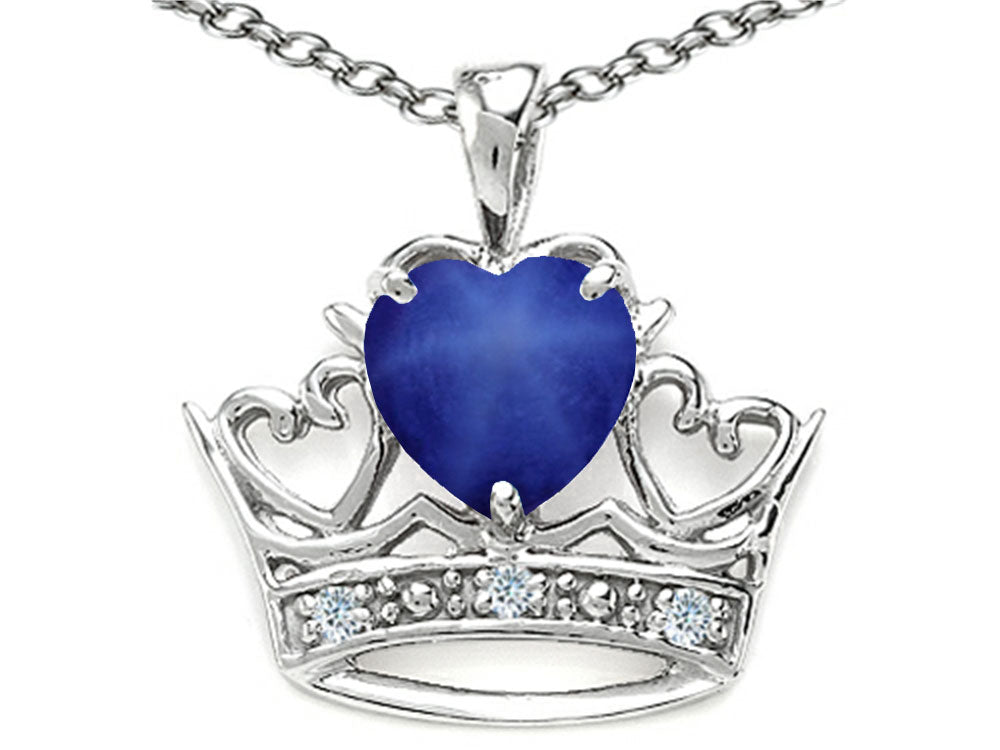 Tommaso Design™ Heart Shape 6 mm Created Star sapphire Crown Pendant Necklace