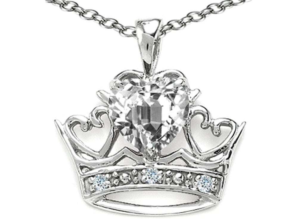 Tommaso Design™ Heart Shape 6 mm Genuine White Topaz Crown Pendant Necklace