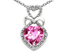 Tommaso Design™ Heart Shape 8mm Simulated Pink Tourmaline Pendant Necklace