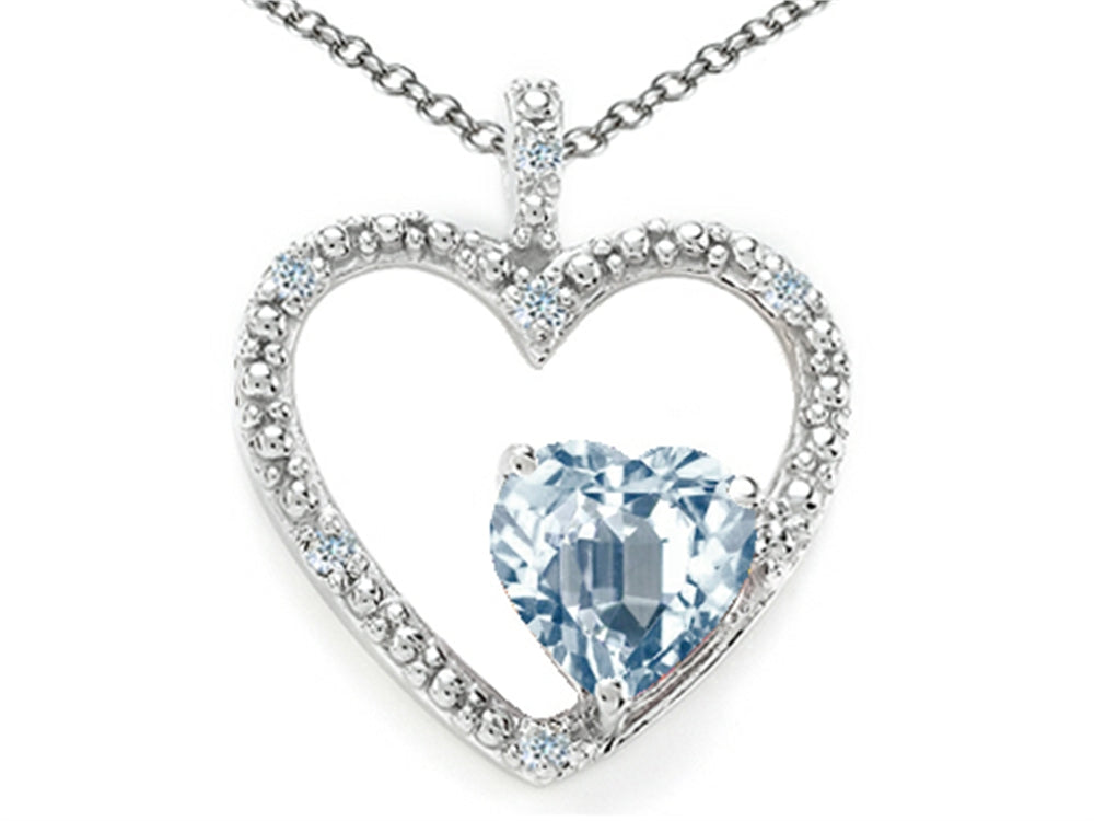 Tommaso Design™ Heart Shape 6 mm Genuine Aquamarine Pendant Necklace