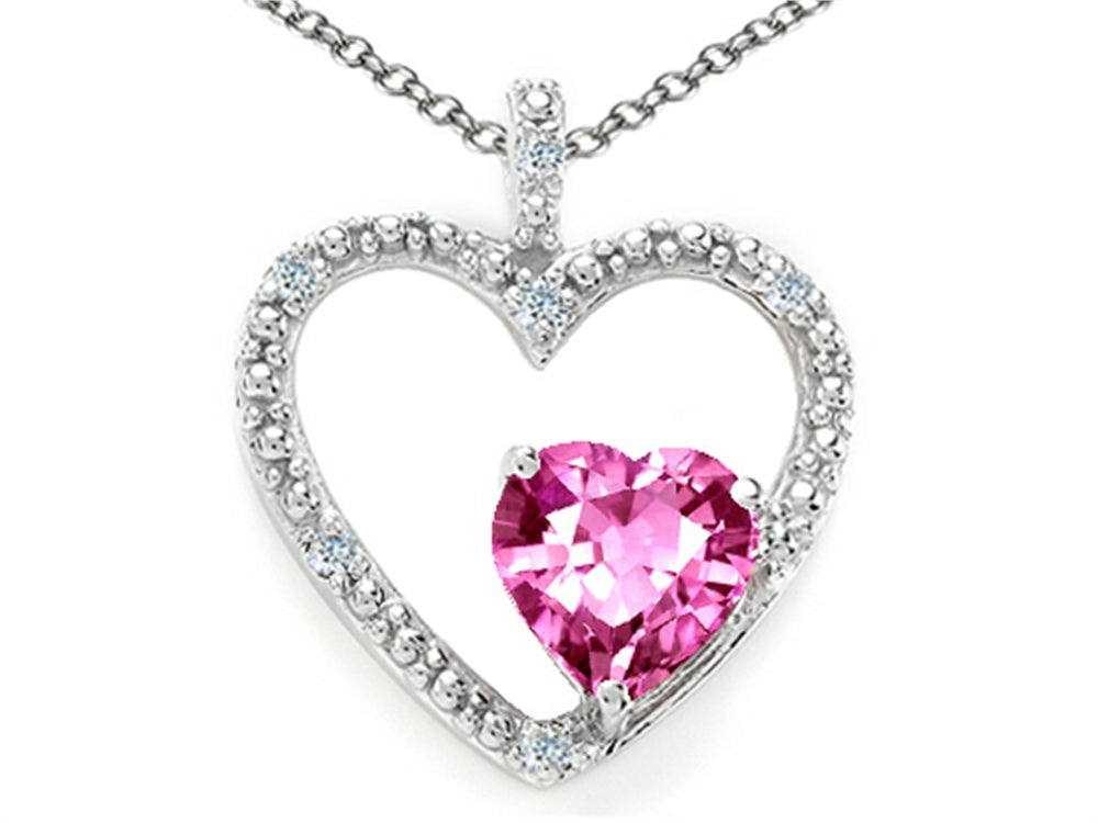 Tommaso Design™ Heart Shape 6mm Simulated Pink Tourmaline Pendant Necklace