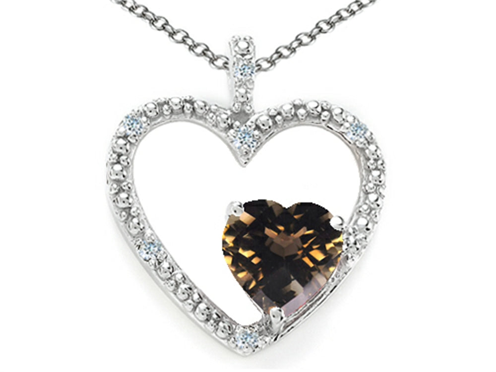 Tommaso Design™ Heart Shape 6 mm Genuine Smoky Quartz Pendant Necklace