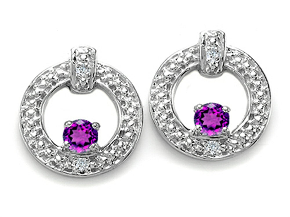 Tommaso Design™ Round 3 mm Genuine Amethyst Round Circle Earrings