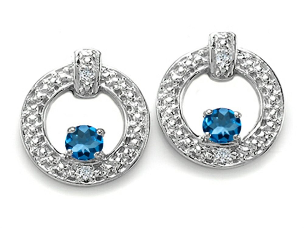 Tommaso Design™ Round 3mm Genuine Blue Topaz Round Circle Earrings