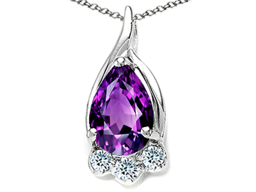 Tommaso Design™ Pear Shape 7x5mm Genuine Amethyst Pendant Necklace