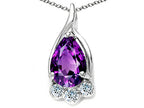 Tommaso Design™ Pear Shape 7x5mm Genuine Amethyst Pendant Necklace