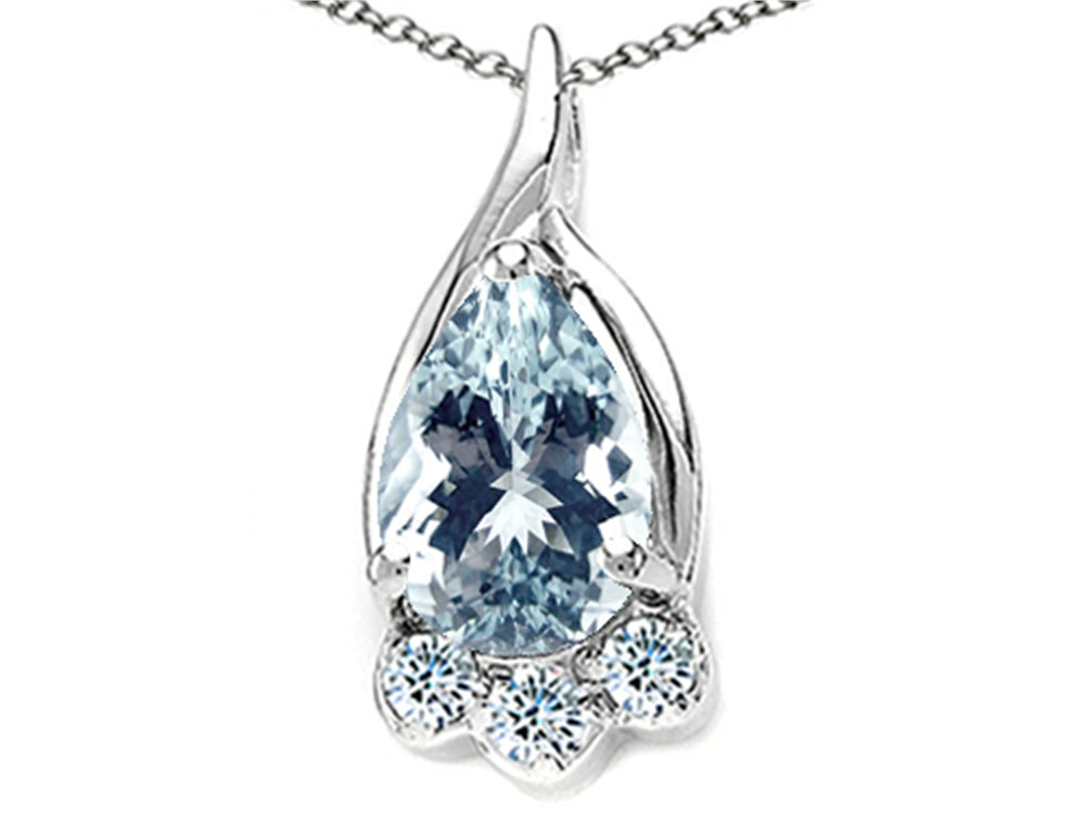Tommaso Design™ Pear Shape 7x5mm Genuine Aquamarine Pendant Necklace