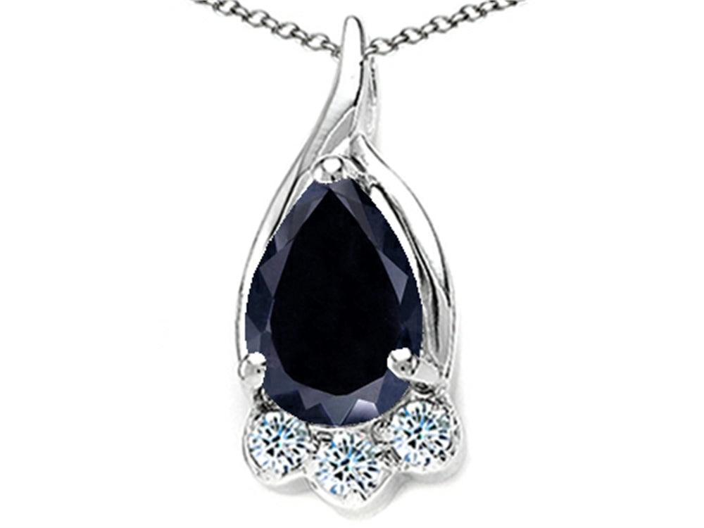 Tommaso Design™ Pear Shape 7x5mm Genuine Black Sapphire Pendant Necklace