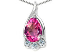 Tommaso Design™ Pear Shape 7x5mm Simulated Pink Tourmaline Pendant Necklace