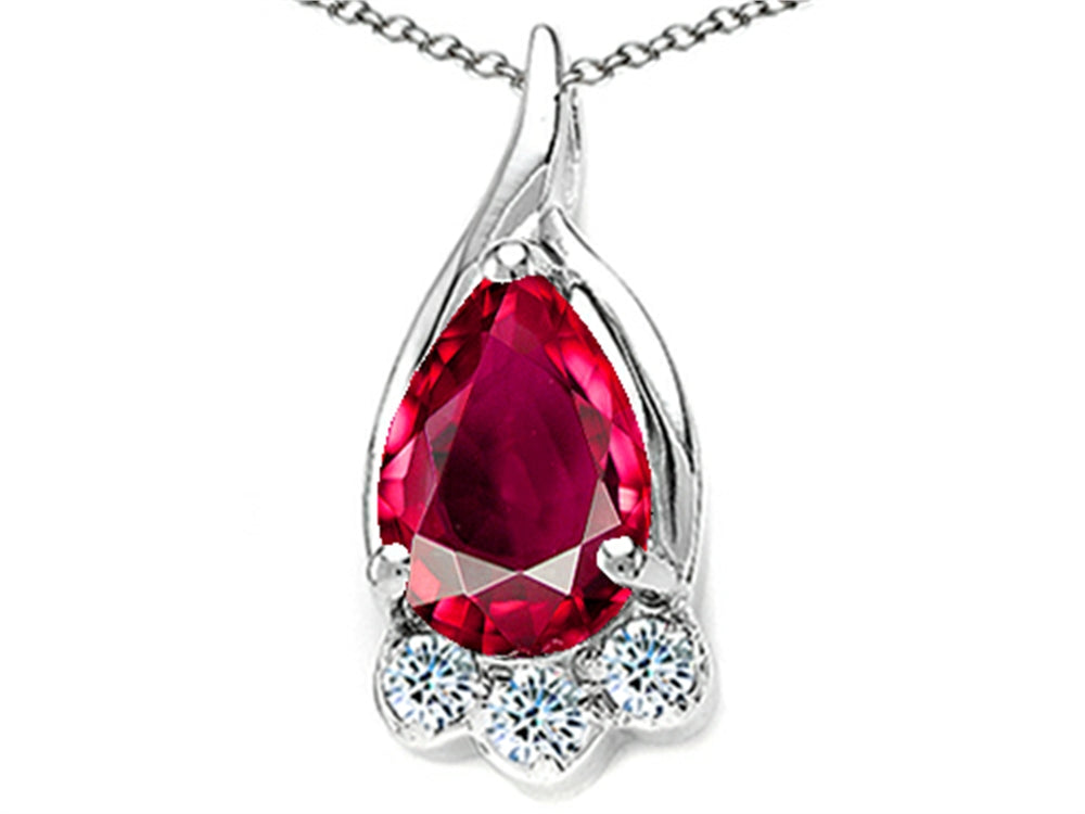Tommaso Design™ Pear Shape 7x5mm Created Ruby Pendant Necklace