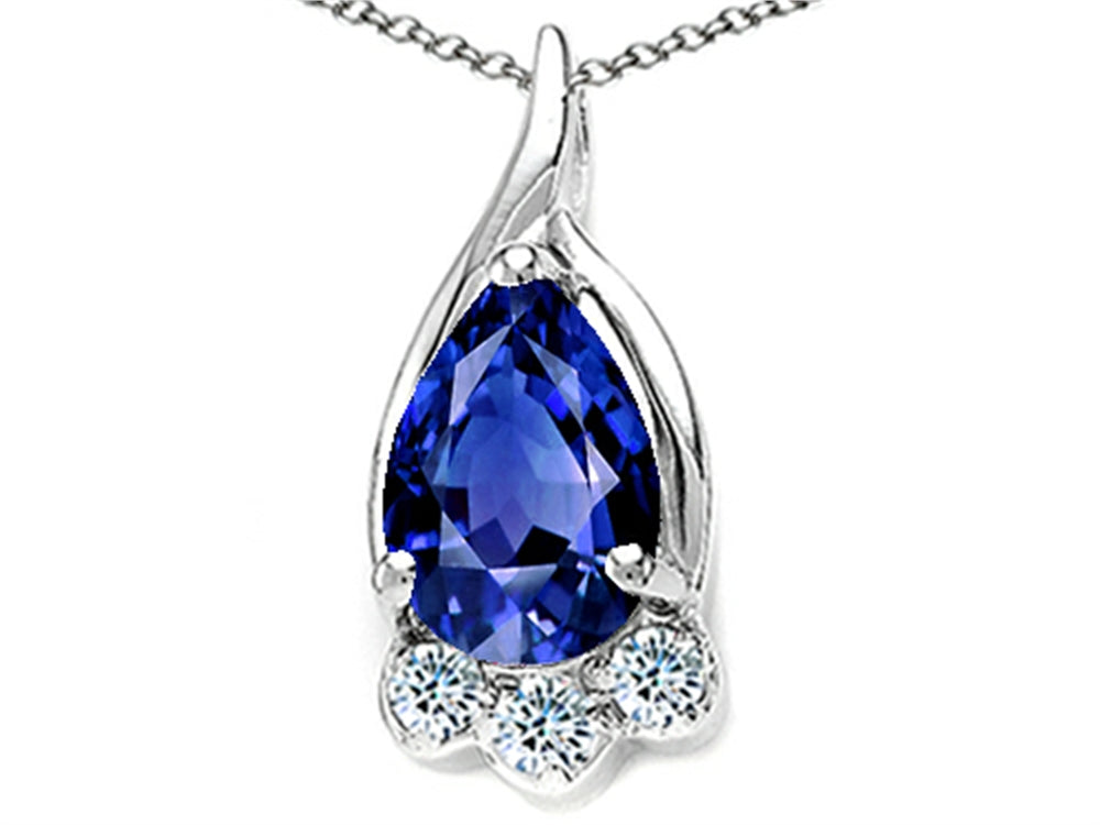 Tommaso Design™ Pear Shape 7x5mm Created Blue Sapphire Pendant Necklace
