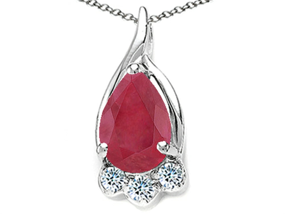 Tommaso Design™ Genuine Pear Shape Ruby and Diamond Pendant Necklace