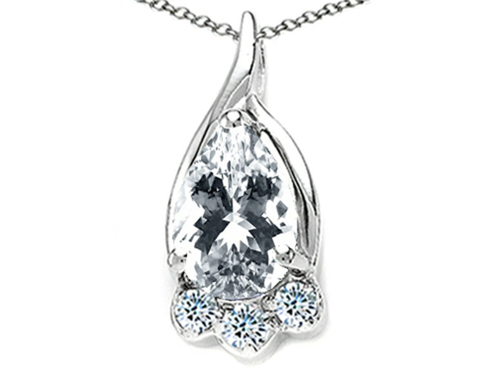 Tommaso Design™ Pear Shape 7x5mm Genuine White Topaz Pendant Necklace
