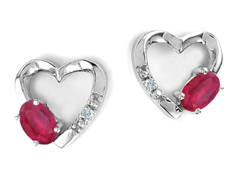 Tommaso Design™ Genuine Oval Ruby and Diamond Heart Earrings