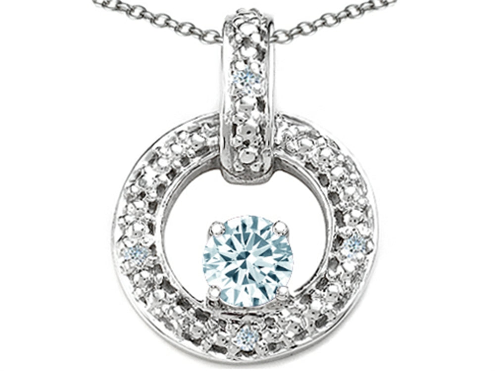 Tommaso Design™ Round 4 mm Genuine Aquamarine Round Circle Pendant Necklace
