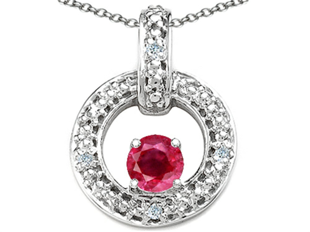 Tommaso Design™ Genuine Ruby and Diamond Round Circle Pendant Necklace