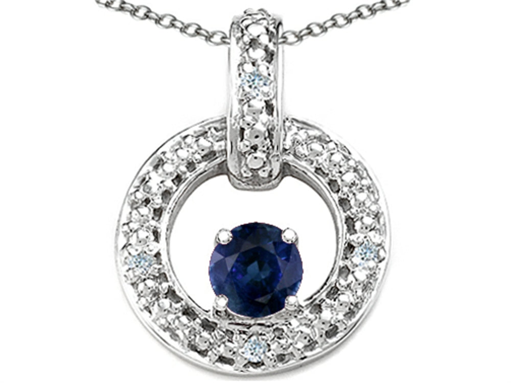 Tommaso Design™ Round 4 mm Genuine Sapphire Round Circle Pendant Necklace
