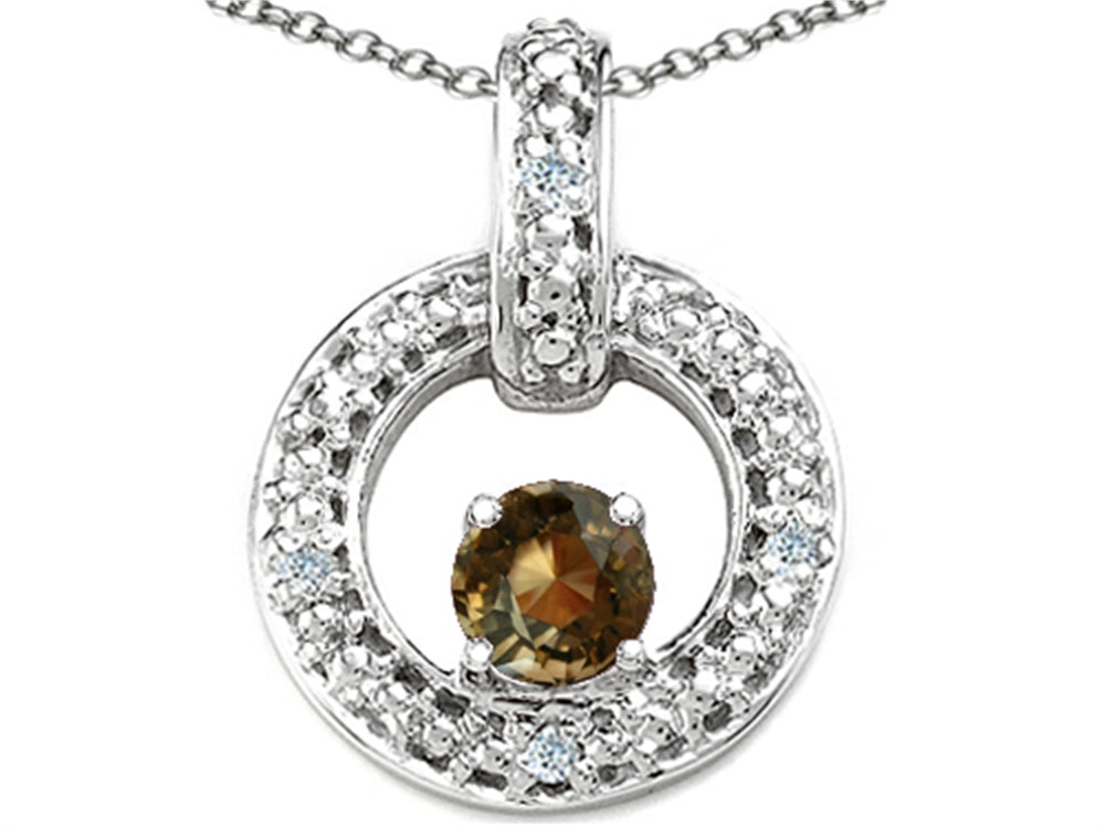 Tommaso Design™ Round 4 mm Genuine Smoky Quartz Round Circle Pendant Necklace