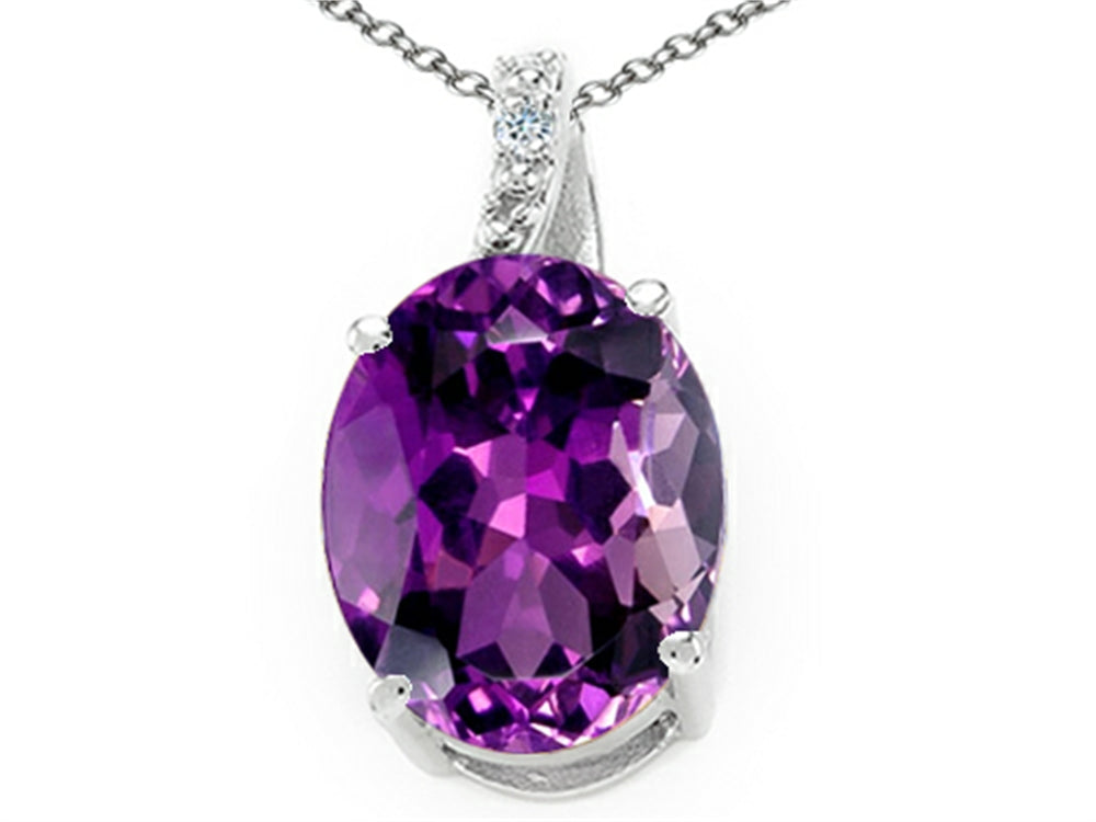 Tommaso Design™ Genuine Oval Amethyst and Diamond Pendant Necklace