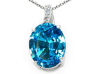 Tommaso Design™ Oval 9x7mm Genuine Blue Topaz and Diamond Pendant Necklace
