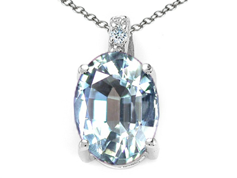 Tommaso Design™ Oval 10x8mm Simulated Aquamarine Pendant Necklace