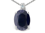 Tommaso Design™ Oval 8x6mm Genuine Black Sapphire Pendant Necklace