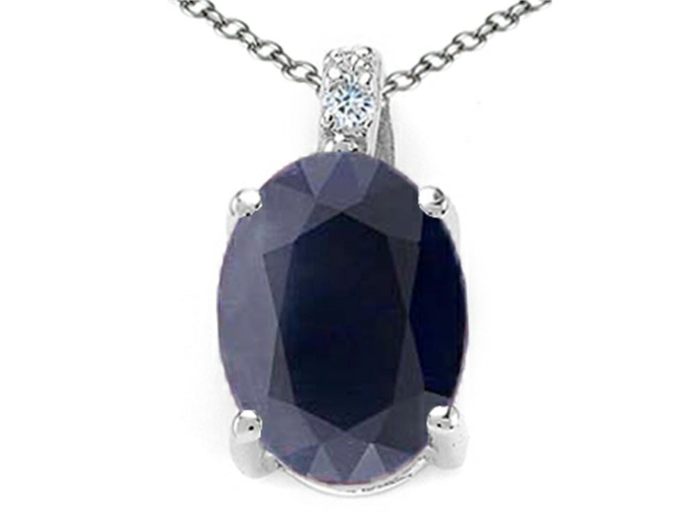 Tommaso Design™ Oval 8x6mm Genuine Black Sapphire Pendant Necklace