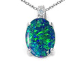 Tommaso Design™ Oval Simulated Blue Opal and Genuine Diamond Pendant Necklace