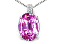 Tommaso Design™ Oval 8x6mm Simulated Pink Tourmaline Pendant Necklace