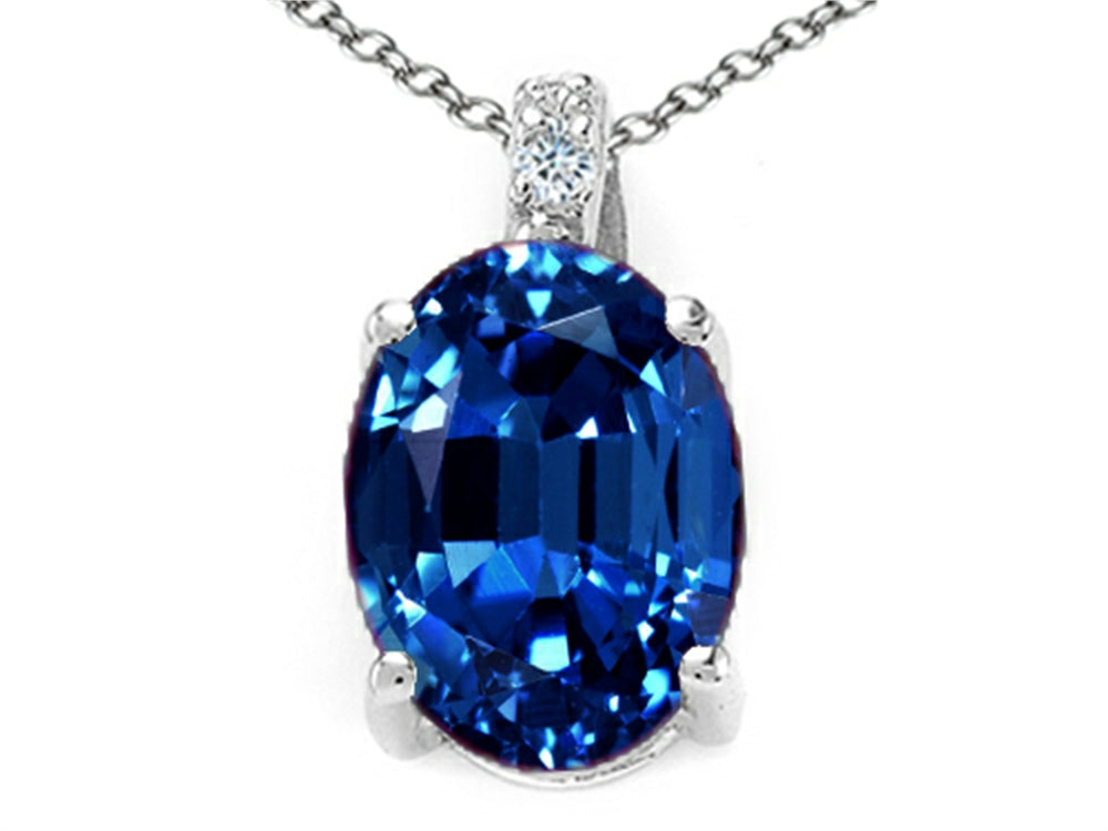Tommaso Design™ Oval 10x8mm Created Blue Sapphire Pendant Necklace