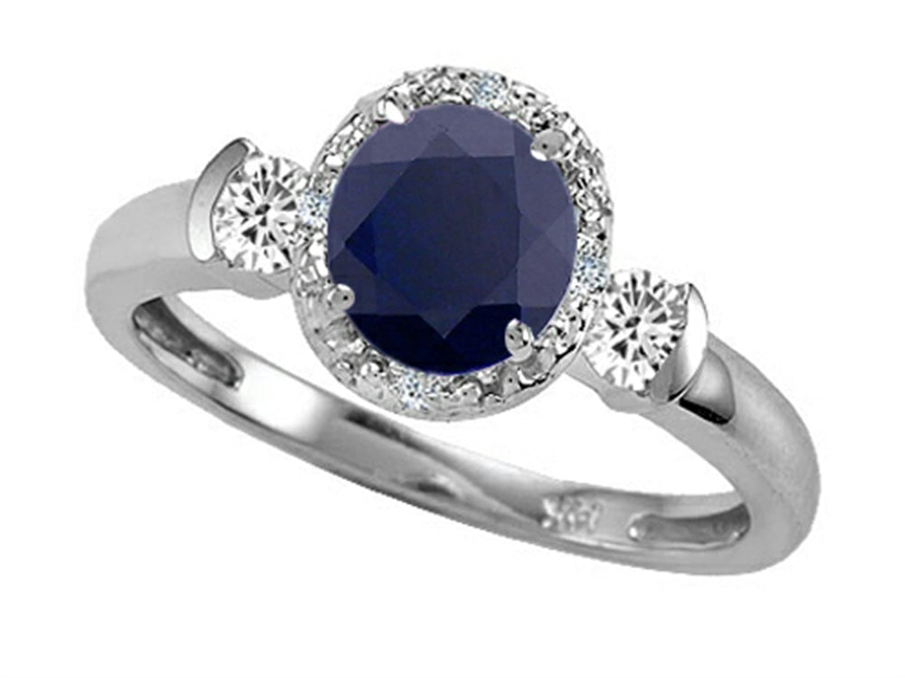 Tommaso Design Round 6mm Genuine Black Sapphire And Diamond Ring