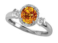 Tommaso Design Round 6mm Genuine Citrine And Diamond Ring