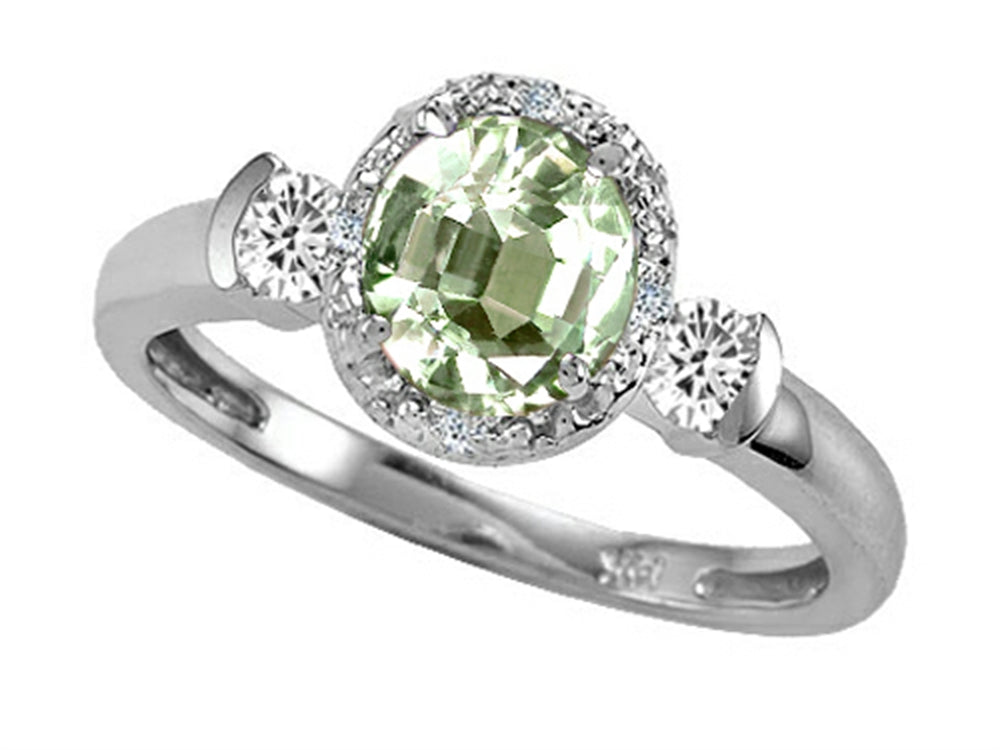Tommaso Design Round 6mm Green Amethyst And Diamond Ring