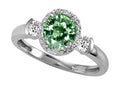 Tommaso Design Round 6mm Simulated Green Sapphire And Diamond Ring