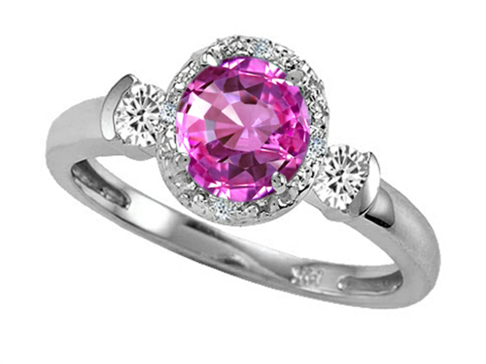 Tommaso Design Round 6mm Simulated Pink Topaz And Diamond Ring
