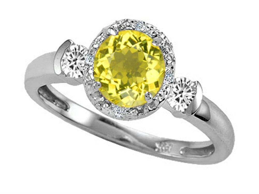 Tommaso Design Round 6mm Genuine Lemon Quartz And Diamond Ring