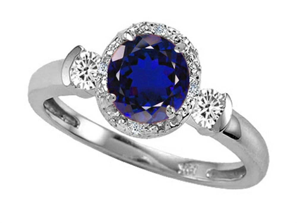 Tommaso Design Round 6mm Created Blue Sapphire And Diamond Ring