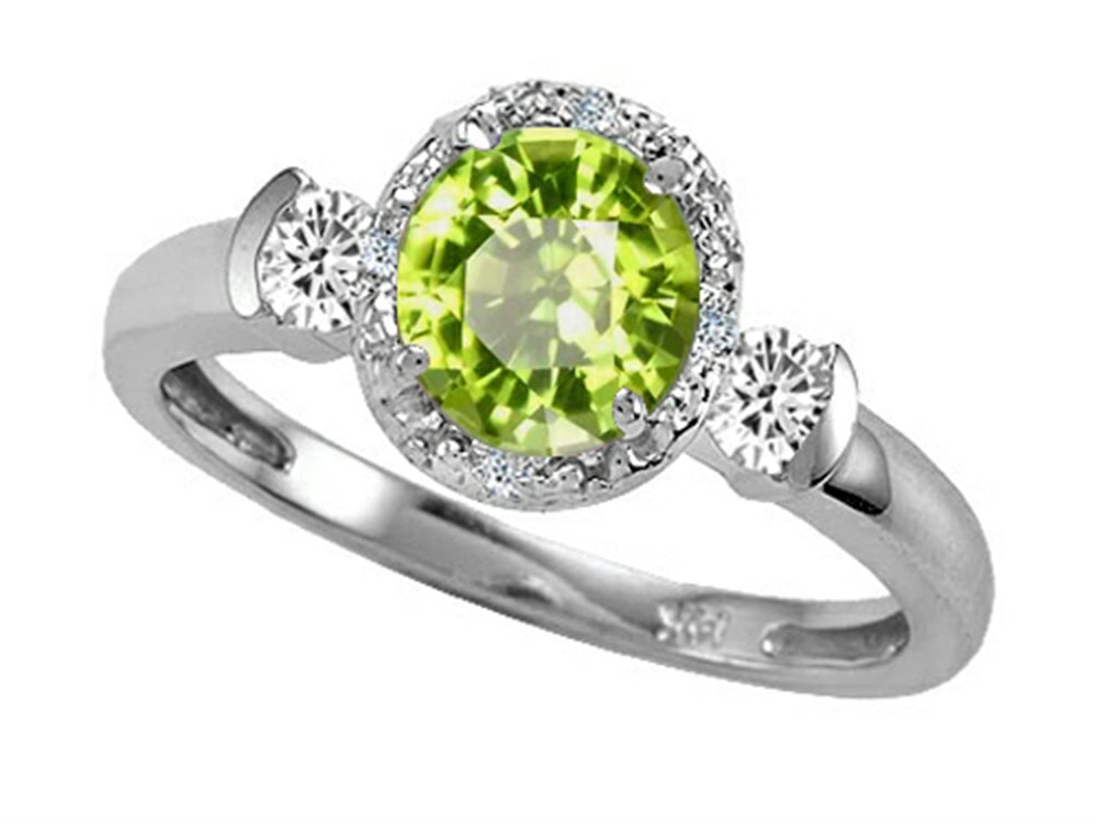 Tommaso Design Round 6mm Genuine Peridot And Diamond Ring