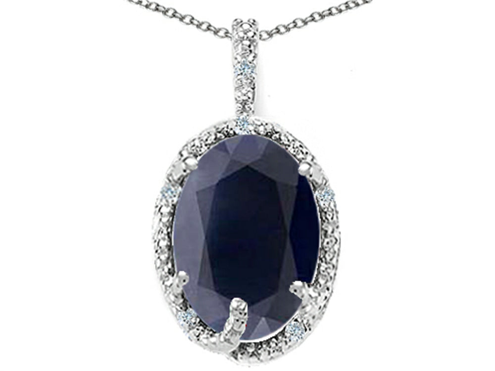 Tommaso Design™ Oval 10x8mm Genuine Black Sapphire Pendant Necklace
