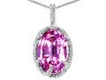 Tommaso Design™ Oval 10x8mm Simulated Pink Tourmaline Pendant Necklace