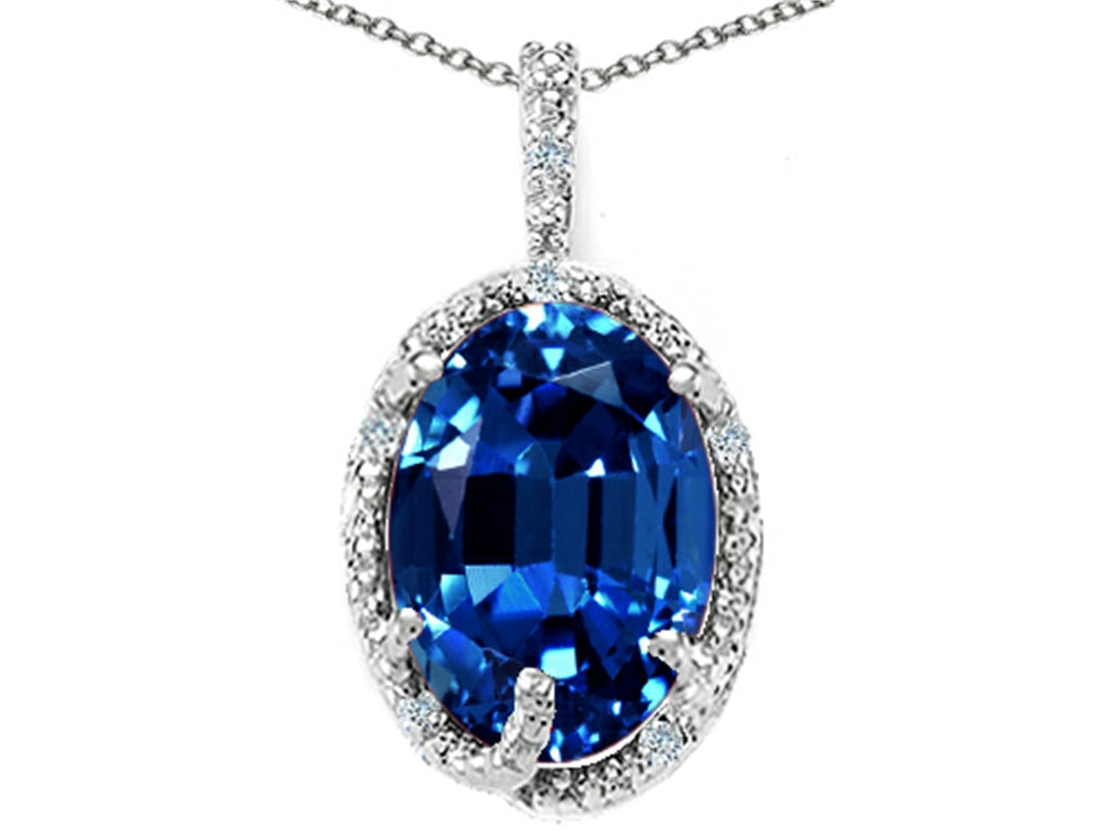 Tommaso Design™ Oval 10x8mm Created Blue Sapphire Pendant Necklace